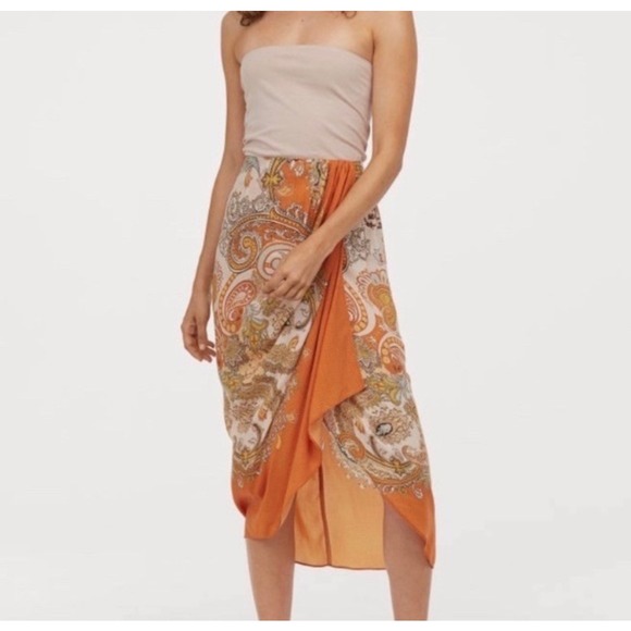 H&M Skirt Wrap Size 6 Calf Length Midi‎ Airy Paisley Pattern - Picture 2 of 13